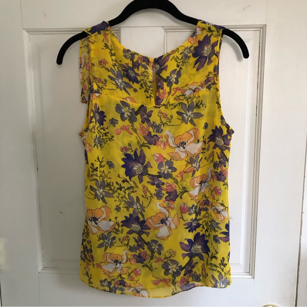 Anthropologie HD in Paris Yellow Floral Ruffle Sleeveless Blouse Size 6